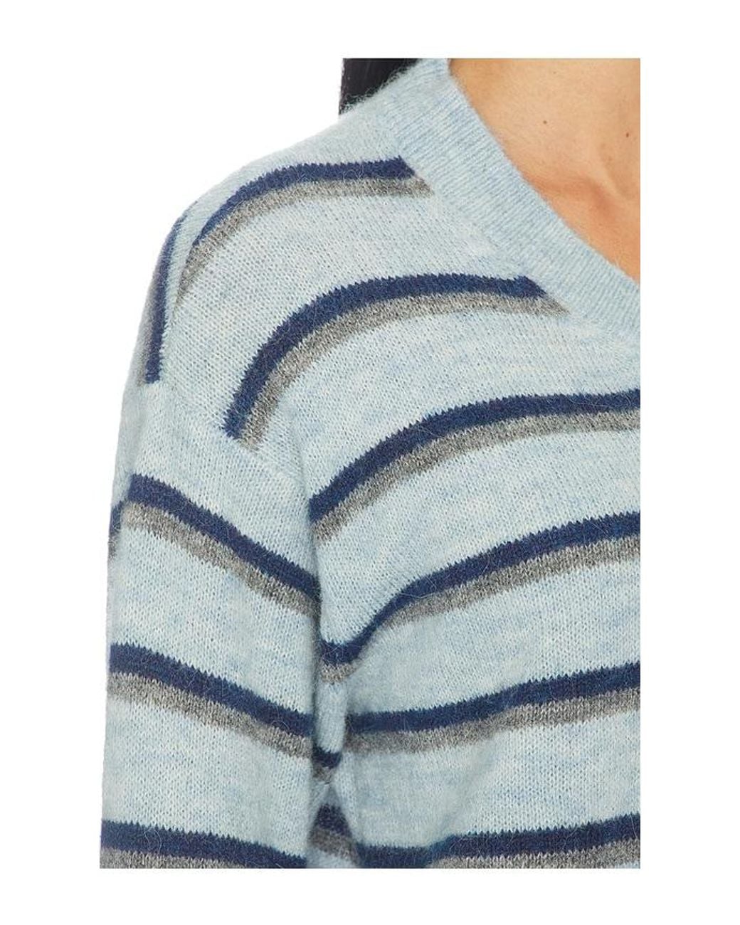 Lovers + Friends Blue Lindy Striped V-Neck Sweater