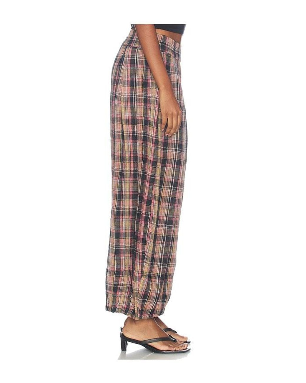 Free People Brown Moonflower Plaid Balloon Pant