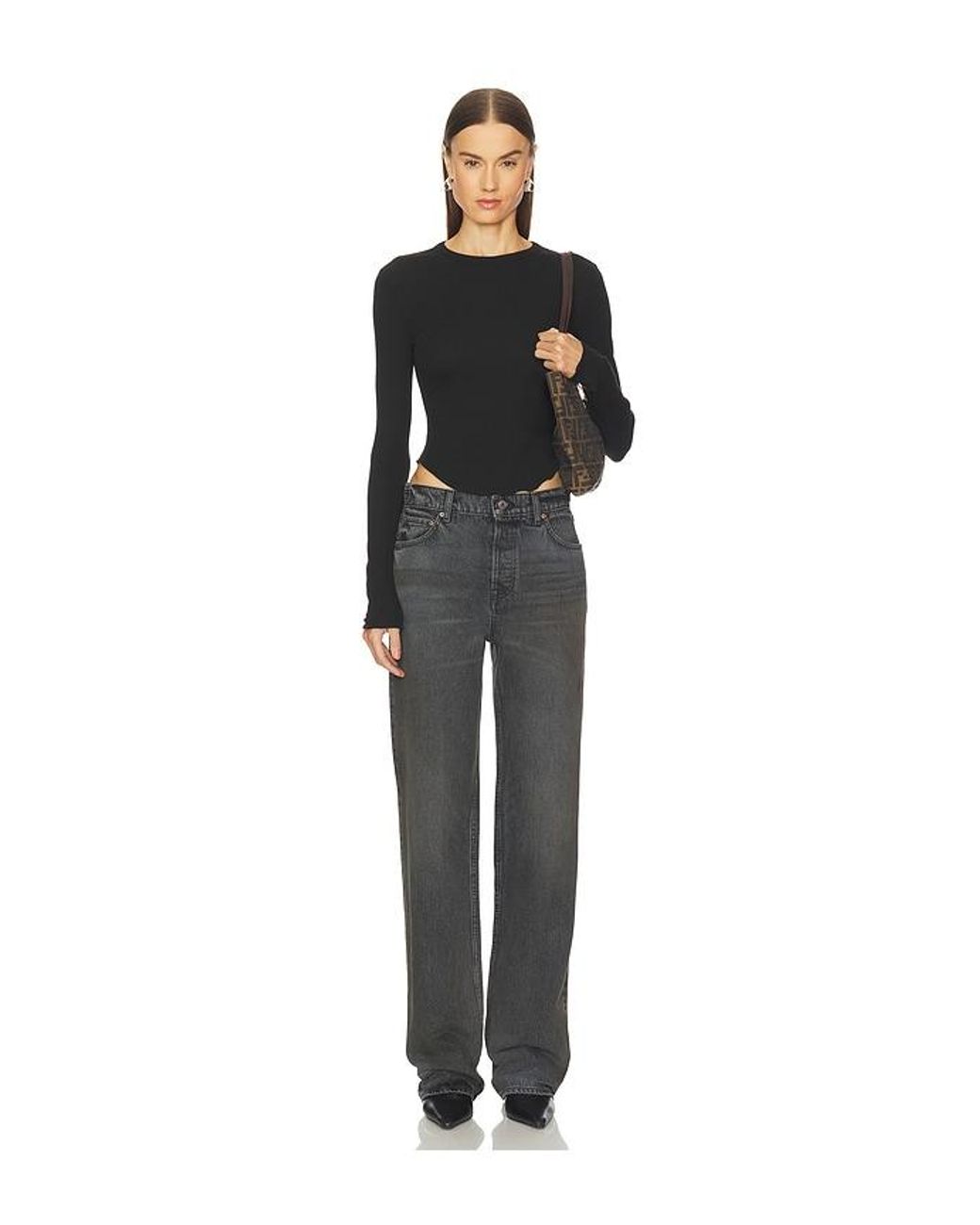 GRLFRND Black Scoop Hem Long Sleeve Tee