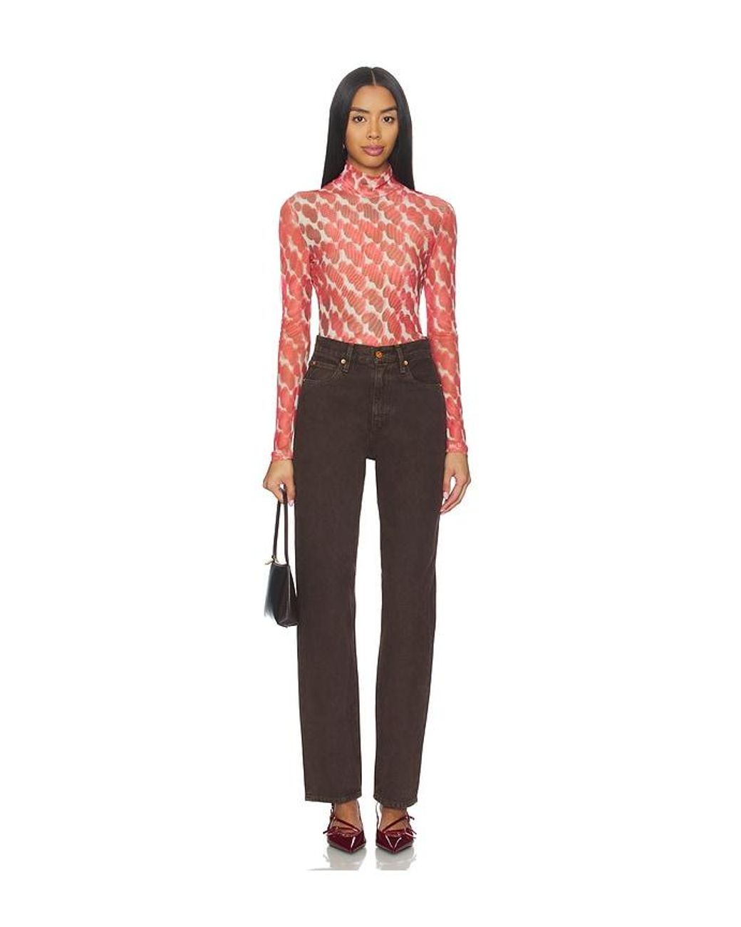 Bardot Red Alba Long Sleeve Mesh Top