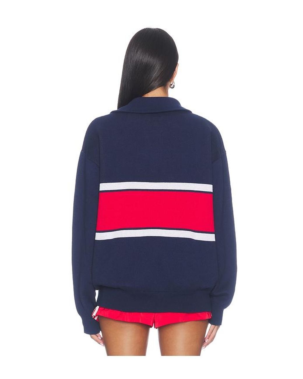 Terez Red New England Patriots Team Stripe Quarter Zip Sweater