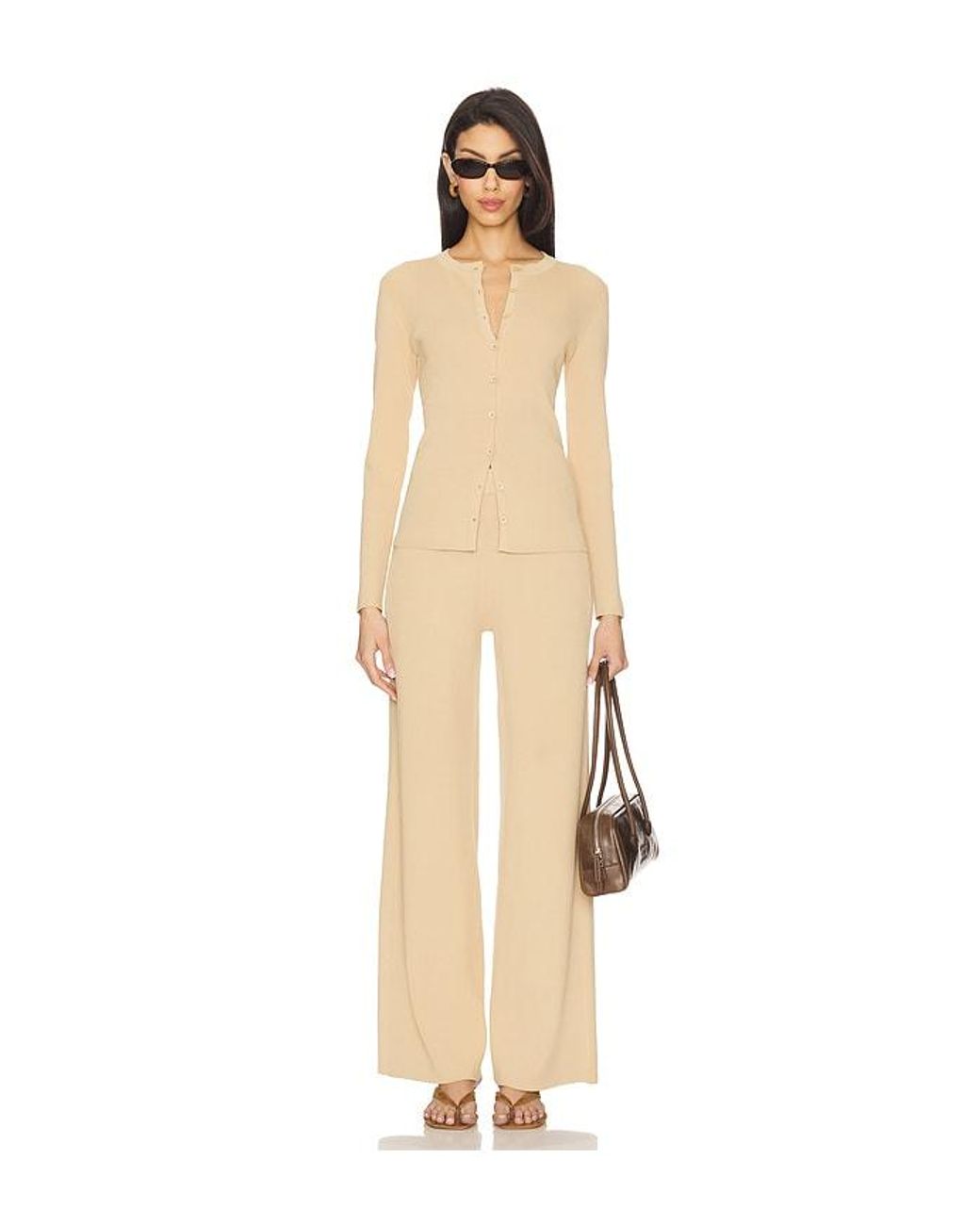 AEXAE Natural Fine Knit Ribbed Straight Leg Pant