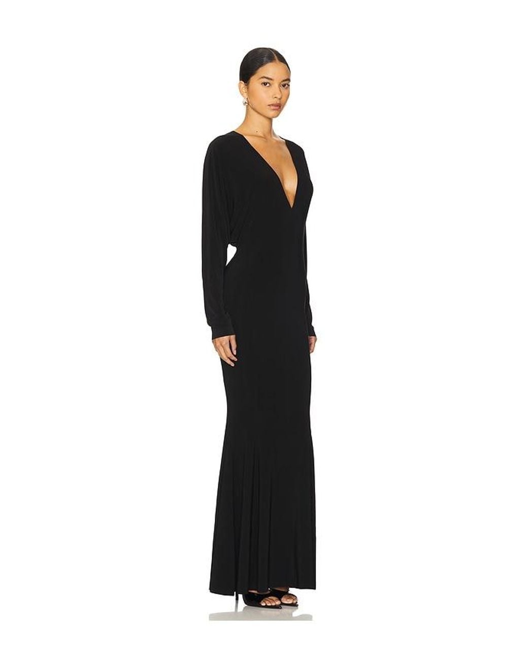 Norma Kamali Black Dolman V Neck Fishtail Gown