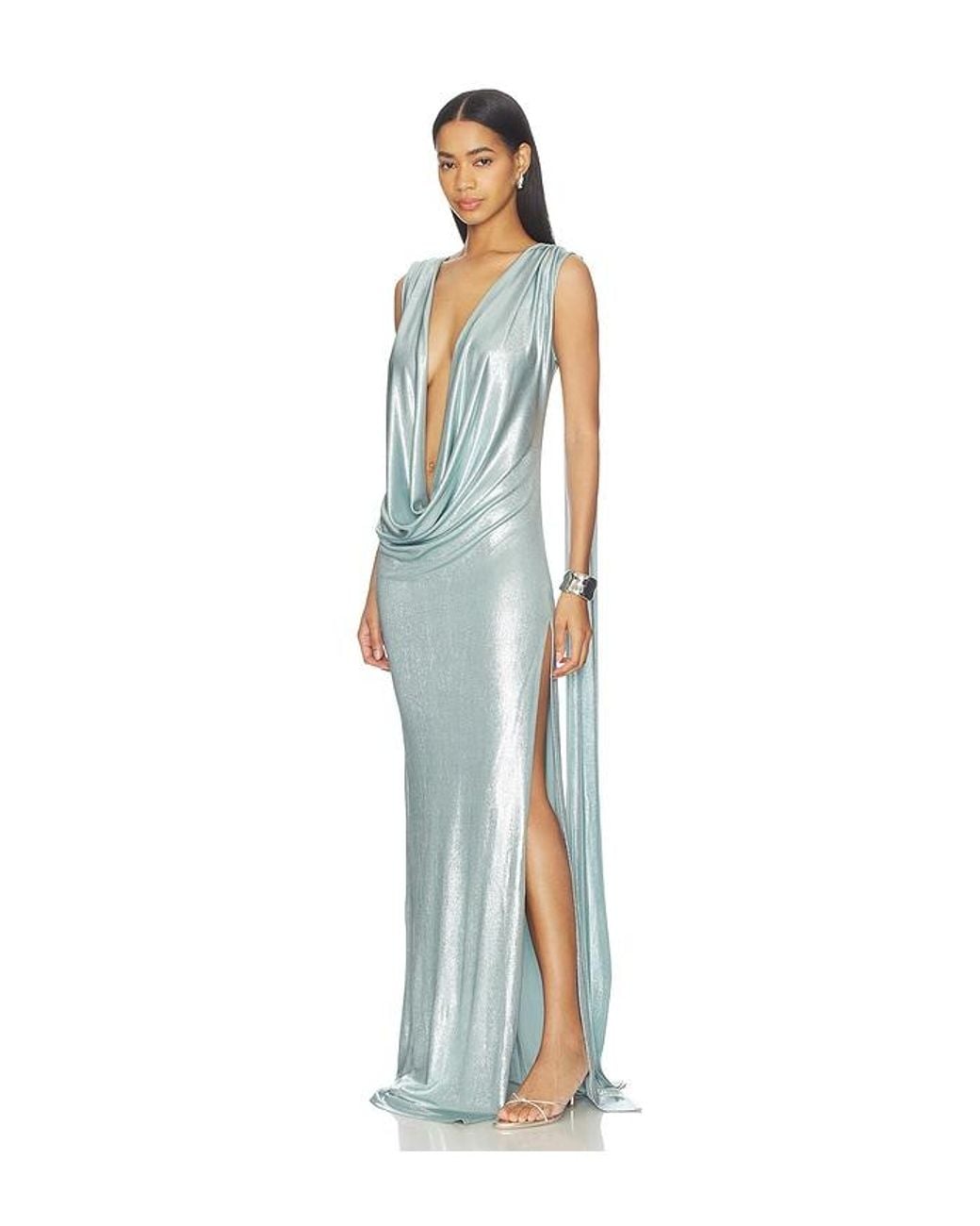 Sid Neigum Blue Floor Length Reversible Cowl Dress