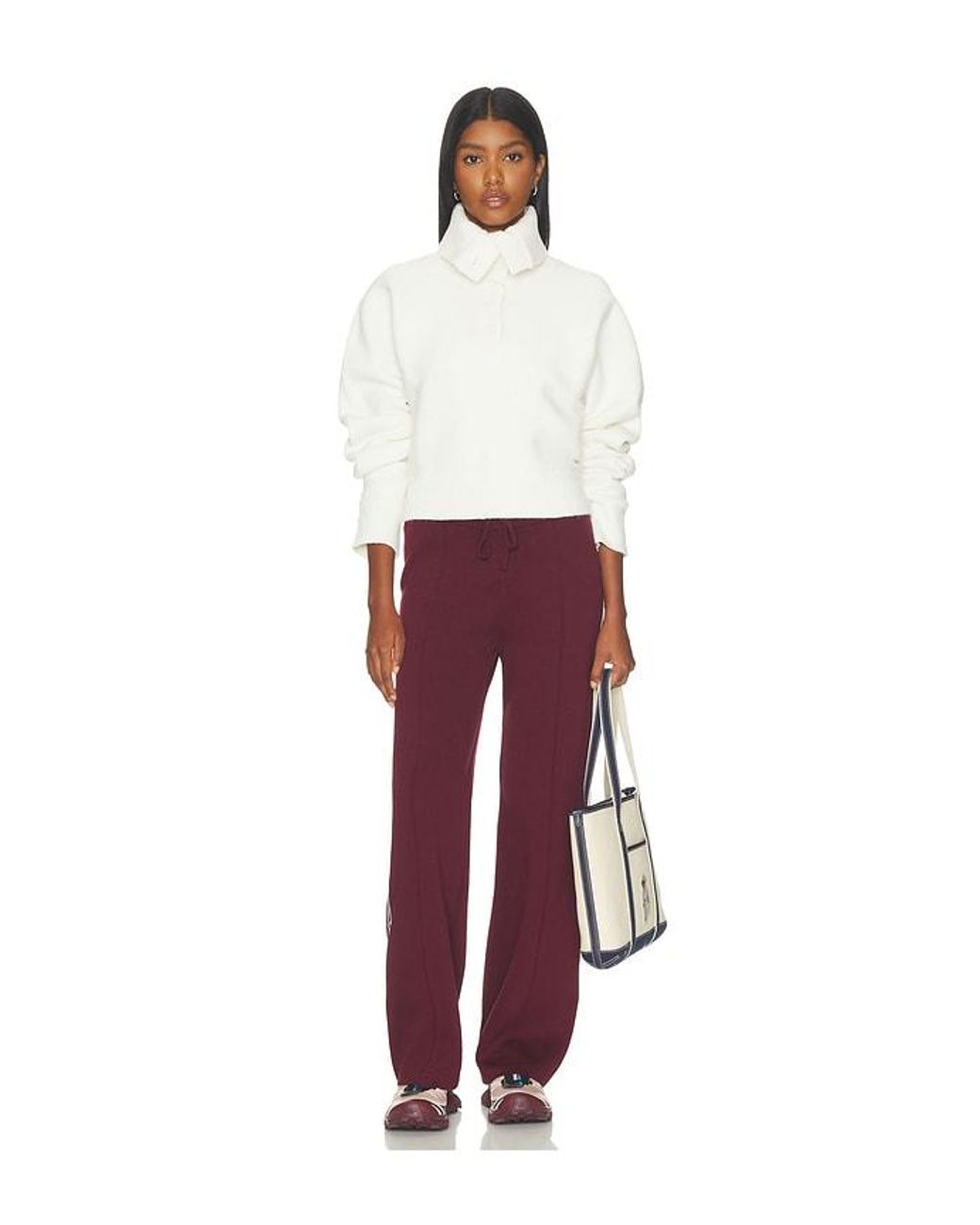 ADANOLA White Volume Sleeve Knit Henley Pullover
