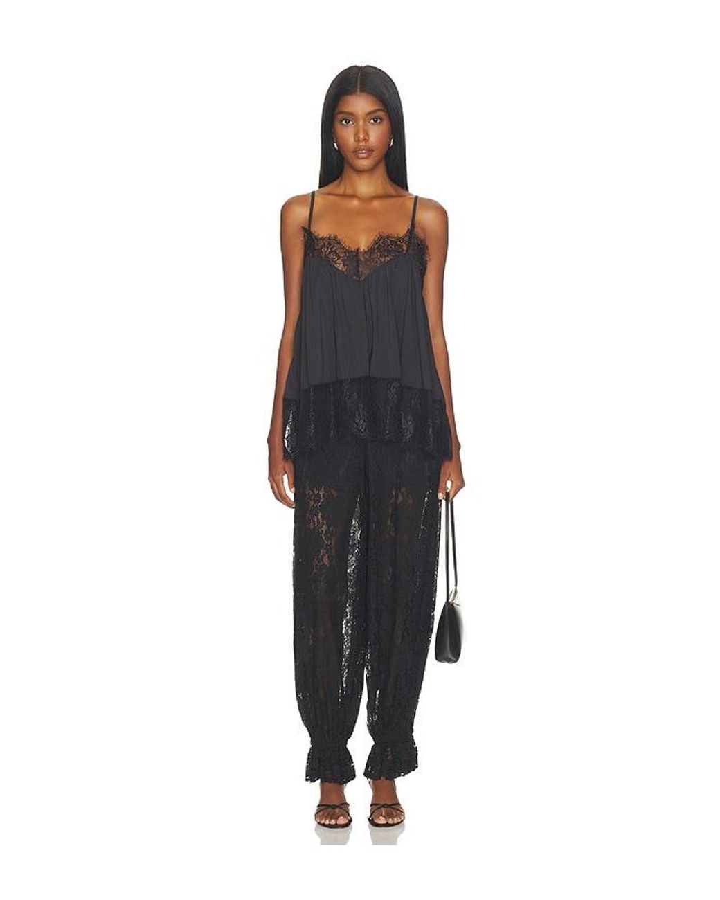 WeWoreWhat Black Lace Voile Cami Top