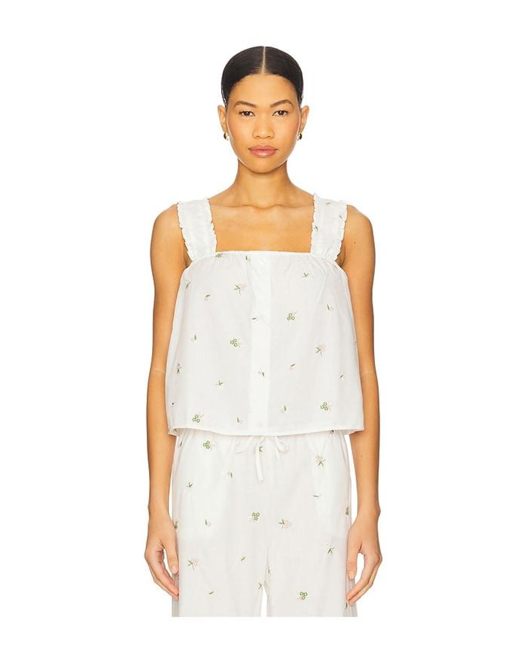 WeWoreWhat White Ruffle Button Front Tank