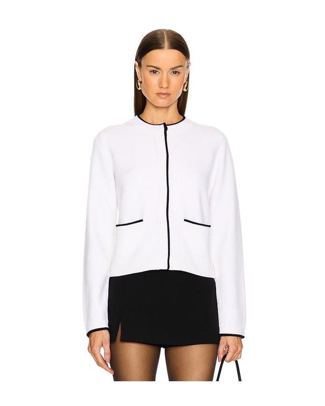 Vince Contrast Tipped Snap Cardigan in White Lyst UK