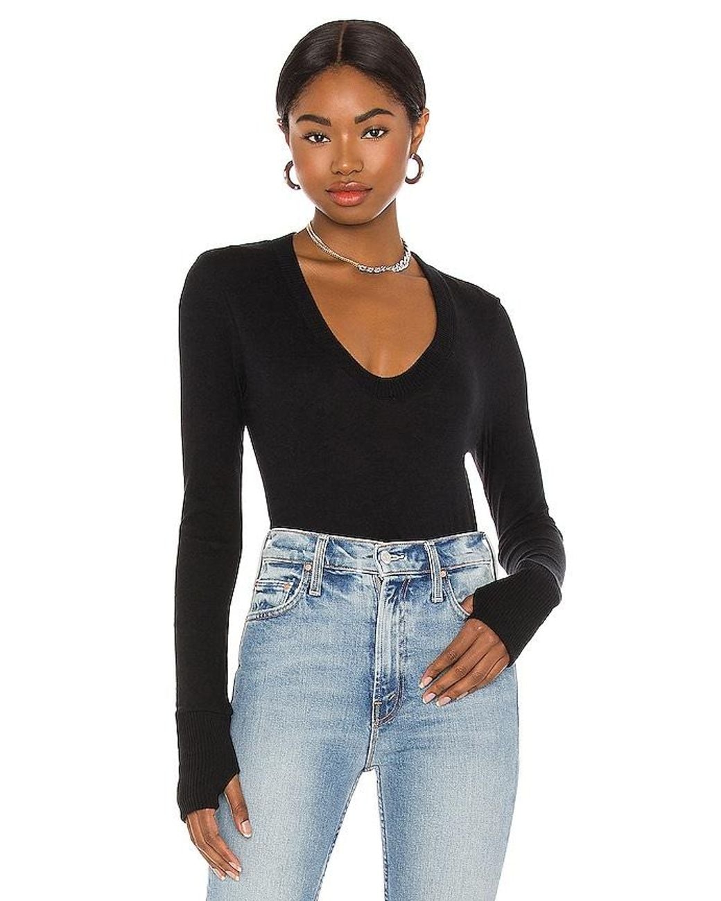 Enza Costa Black Cashmere Fitted V Neck Sweater