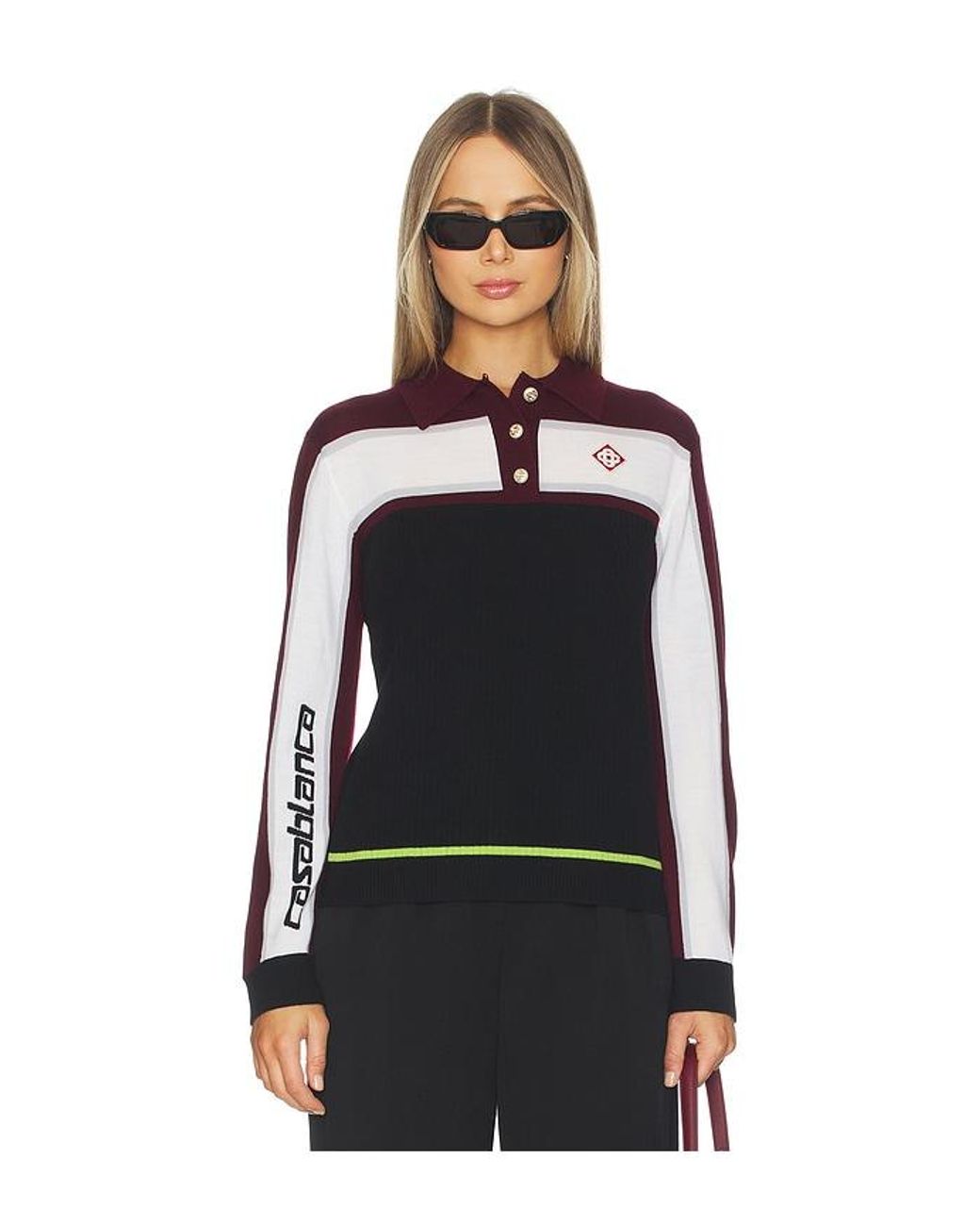 Casablanca Black Striped Oversized Polo Shirt