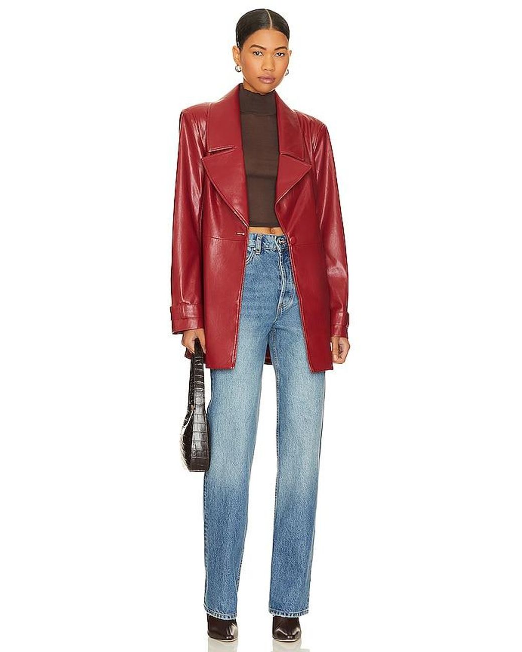 House of Harlow 1960 Red X Revolve Bordeaux Faux Leather Blazer