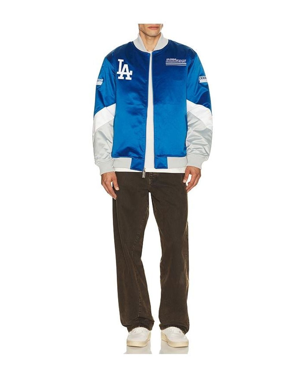 Mitchell & Ness Blue Mlb Los Angeles Dodgers Triple Check Heavyweight Satin Jacket for men