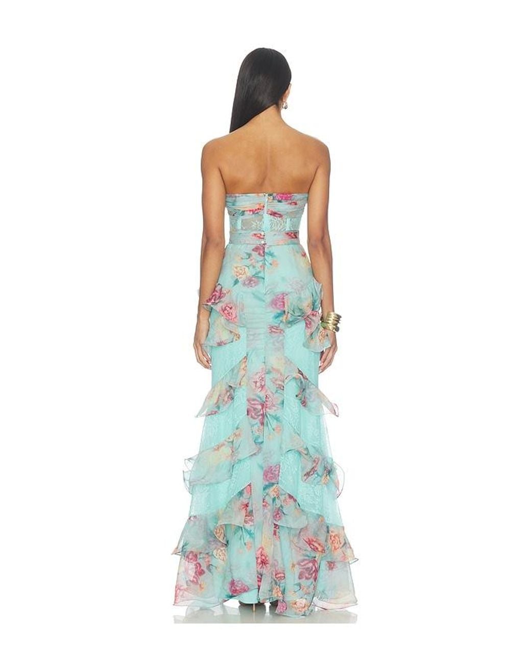 PATBO Blue Flora Mist Long Dress