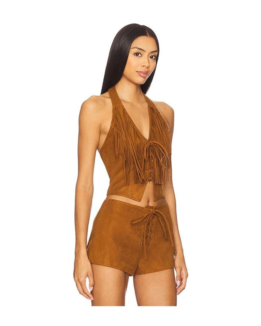 Lovers + Friends Orange Noella Faux Suede Top