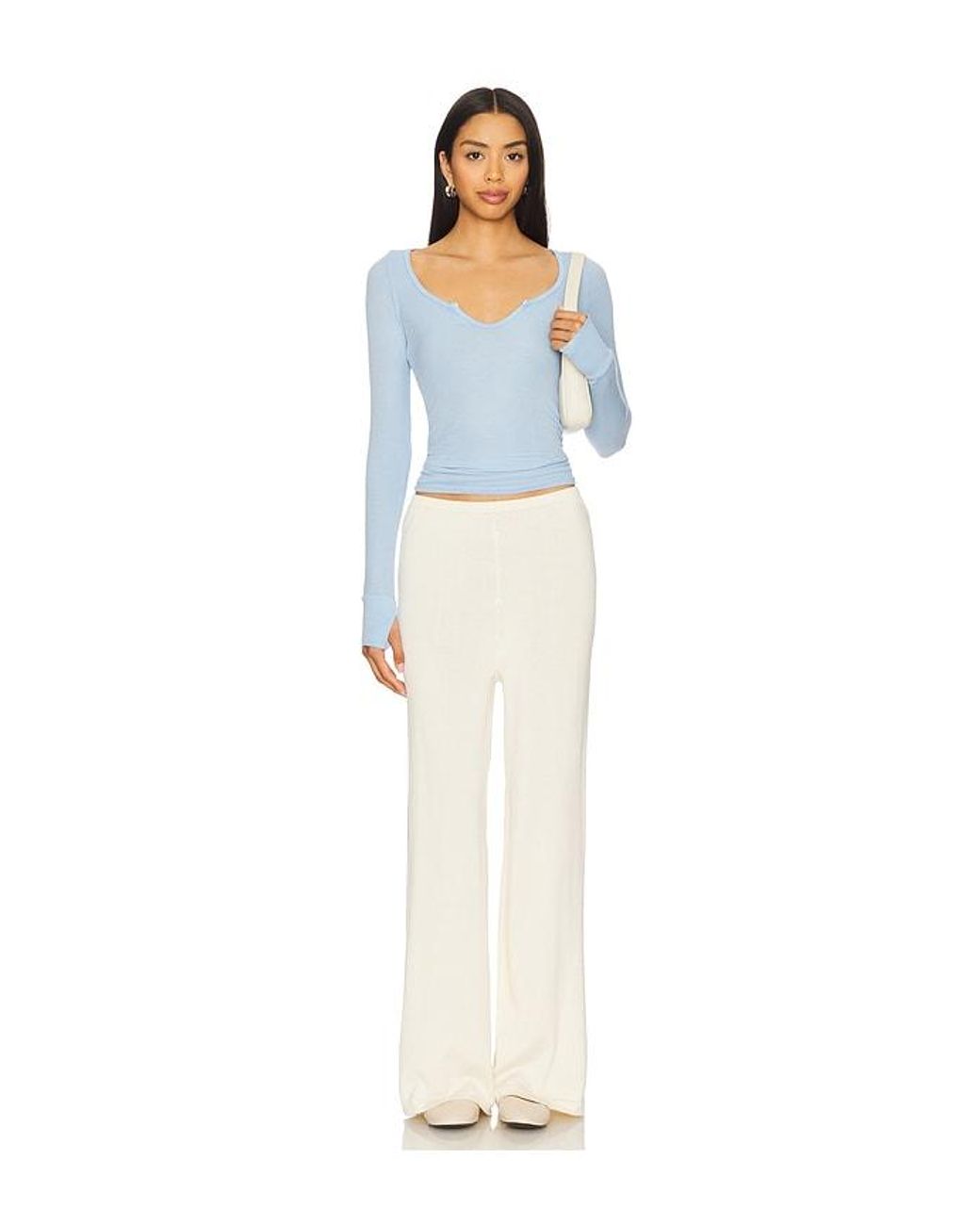 Michael Lauren Blue Maeve Long Sleeve Scoop Neck Top