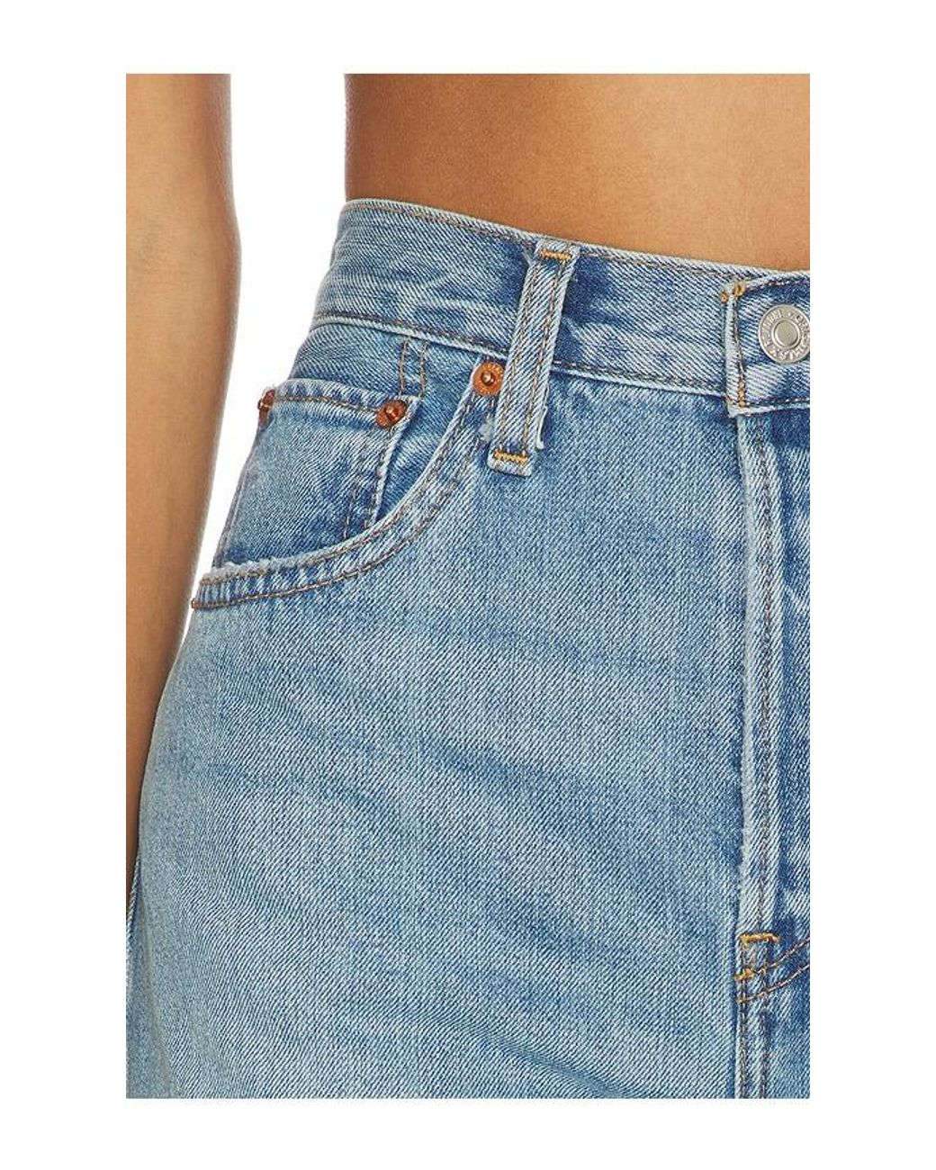 Re/done Blue High Rise Wide Leg Cuff Jeans