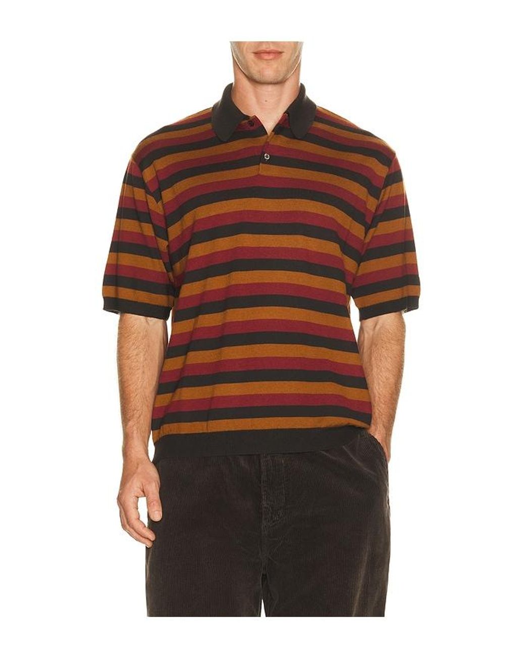 vowels Orange Long Sleeve Knitted Stripe Polo for men