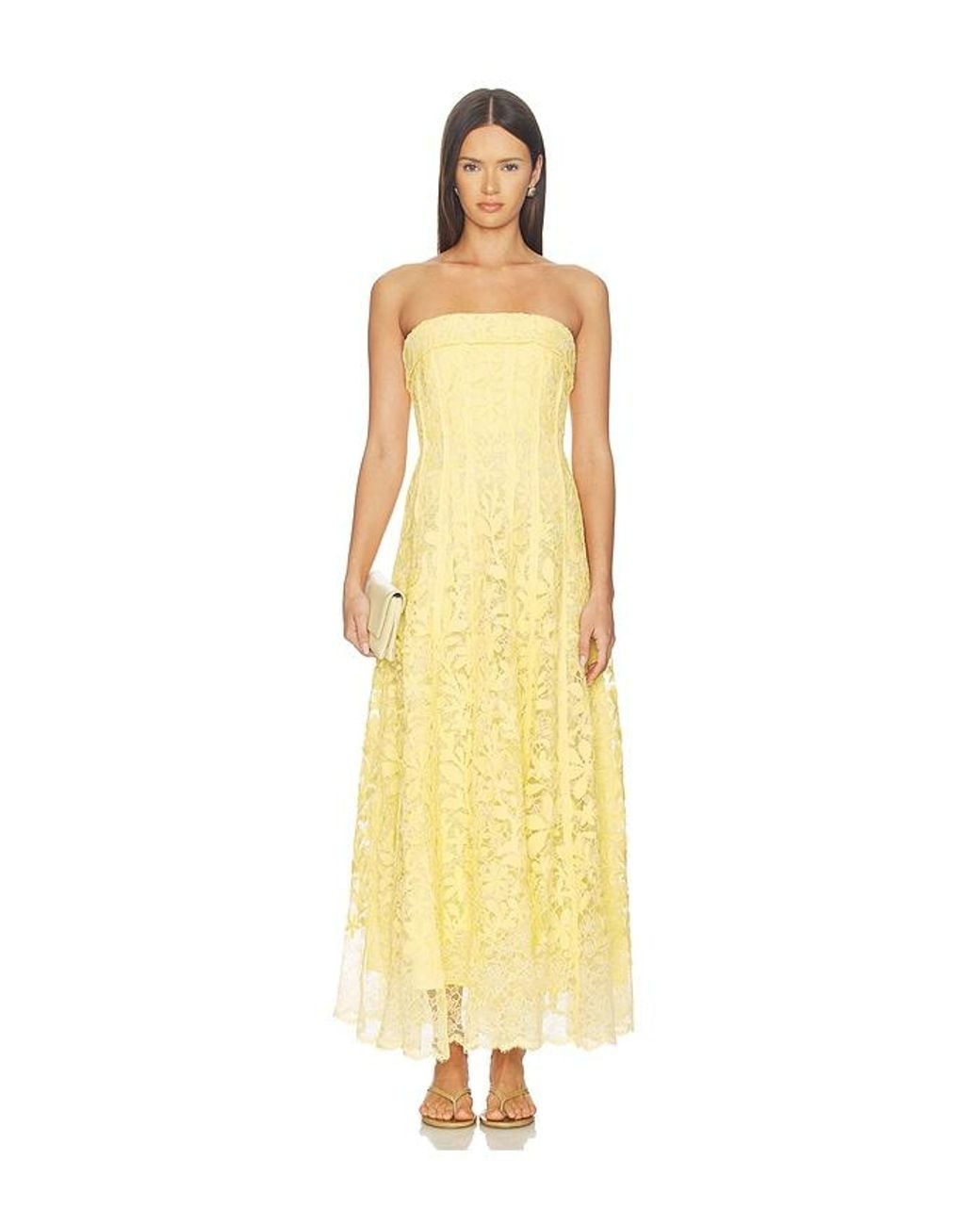 Jonathan Simkhai Yellow Imogen Cotton Lace Bustier Midi Dress