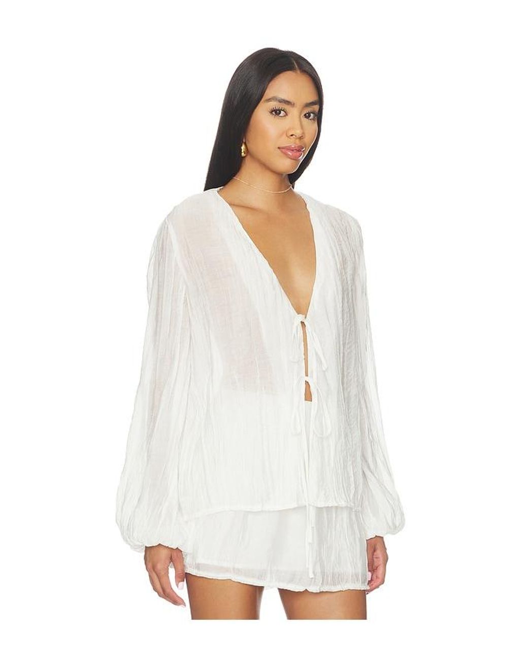 SNDY'S White Brandi Crinkle Tie Top