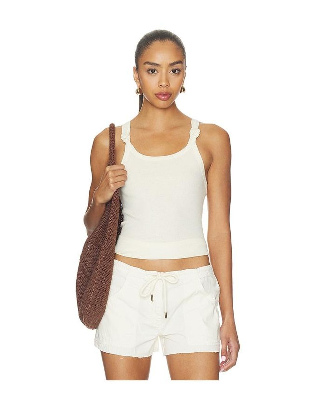 Re/done White Knotted Ribbed Tank