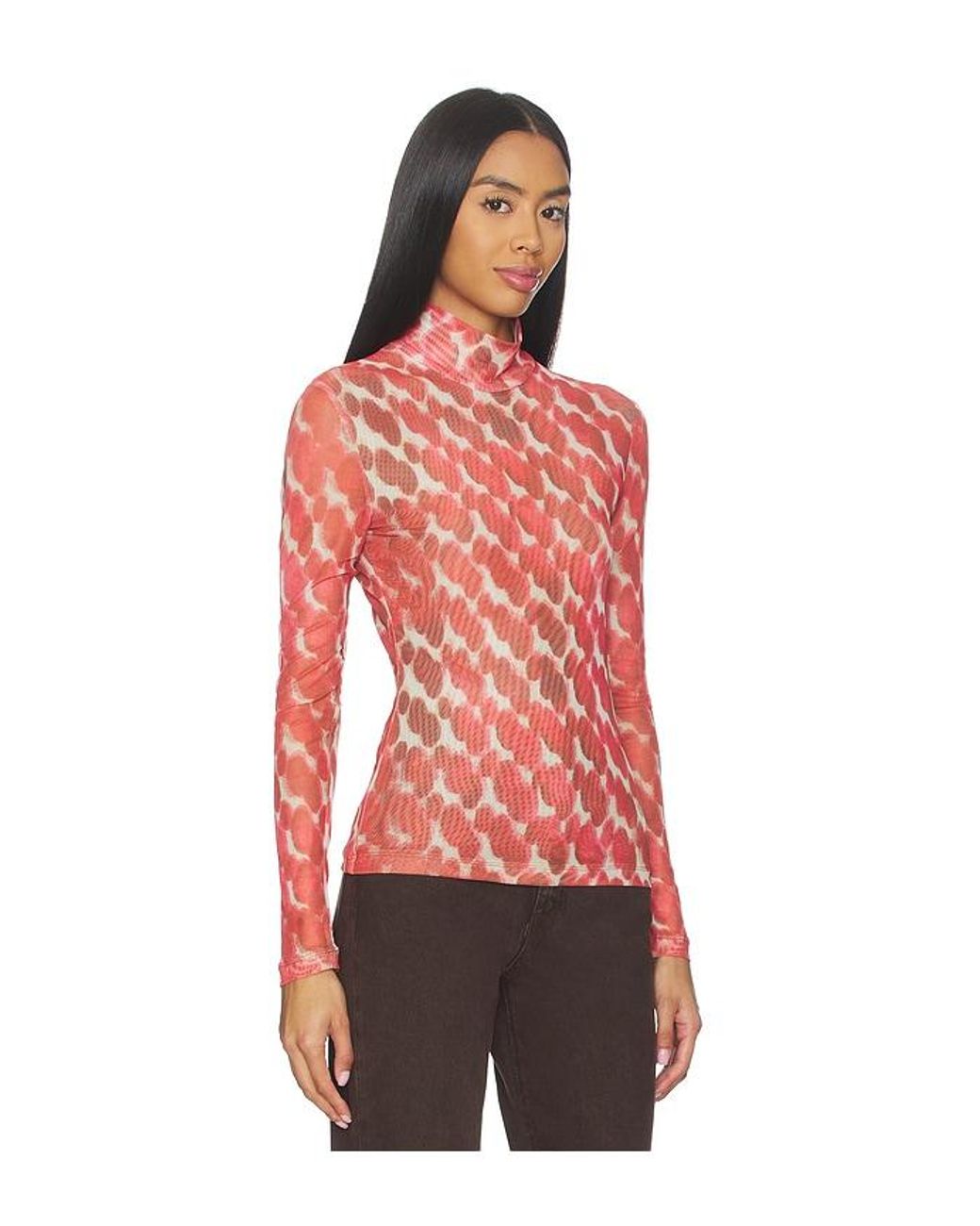 Bardot Red Alba Long Sleeve Mesh Top