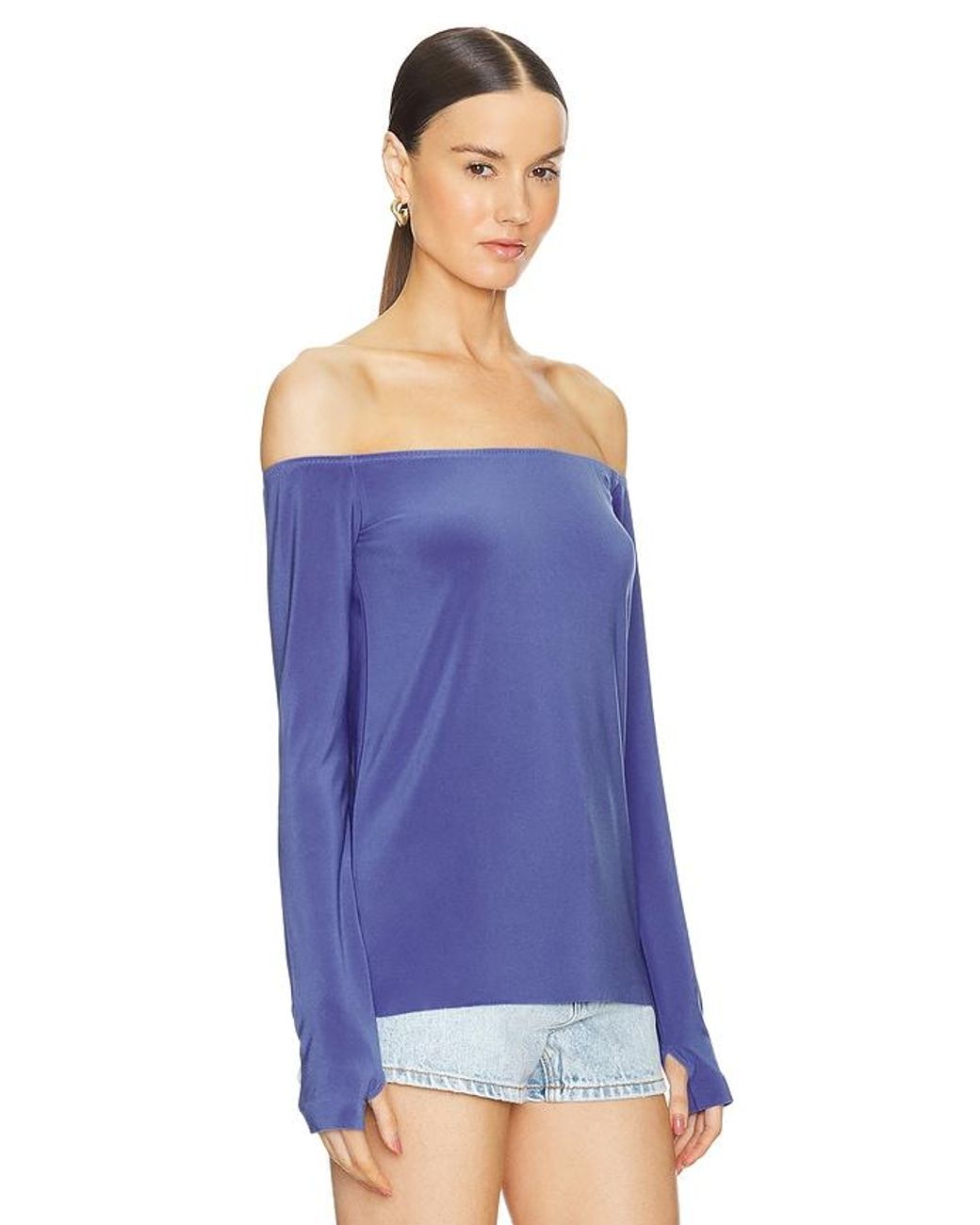 Norma Kamali Blue Long Sleeve Off Shoulder Top