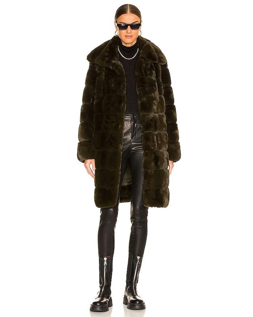 Adrienne Landau Black Faux Fur Long Coat
