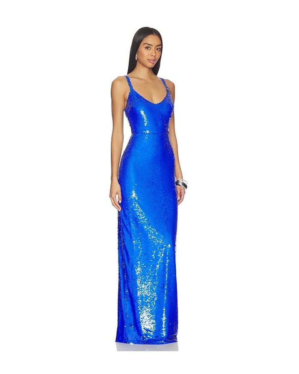 L'Agence Blue Karma Sequin Maxi Dress