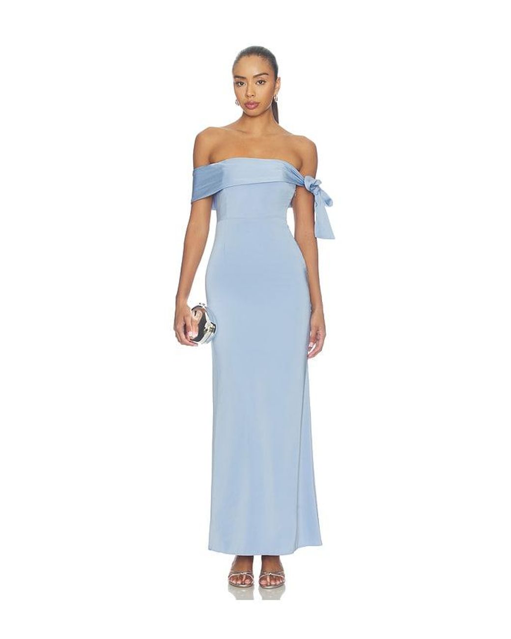 MORE TO COME Blue Skyla Off Shoulder Gown