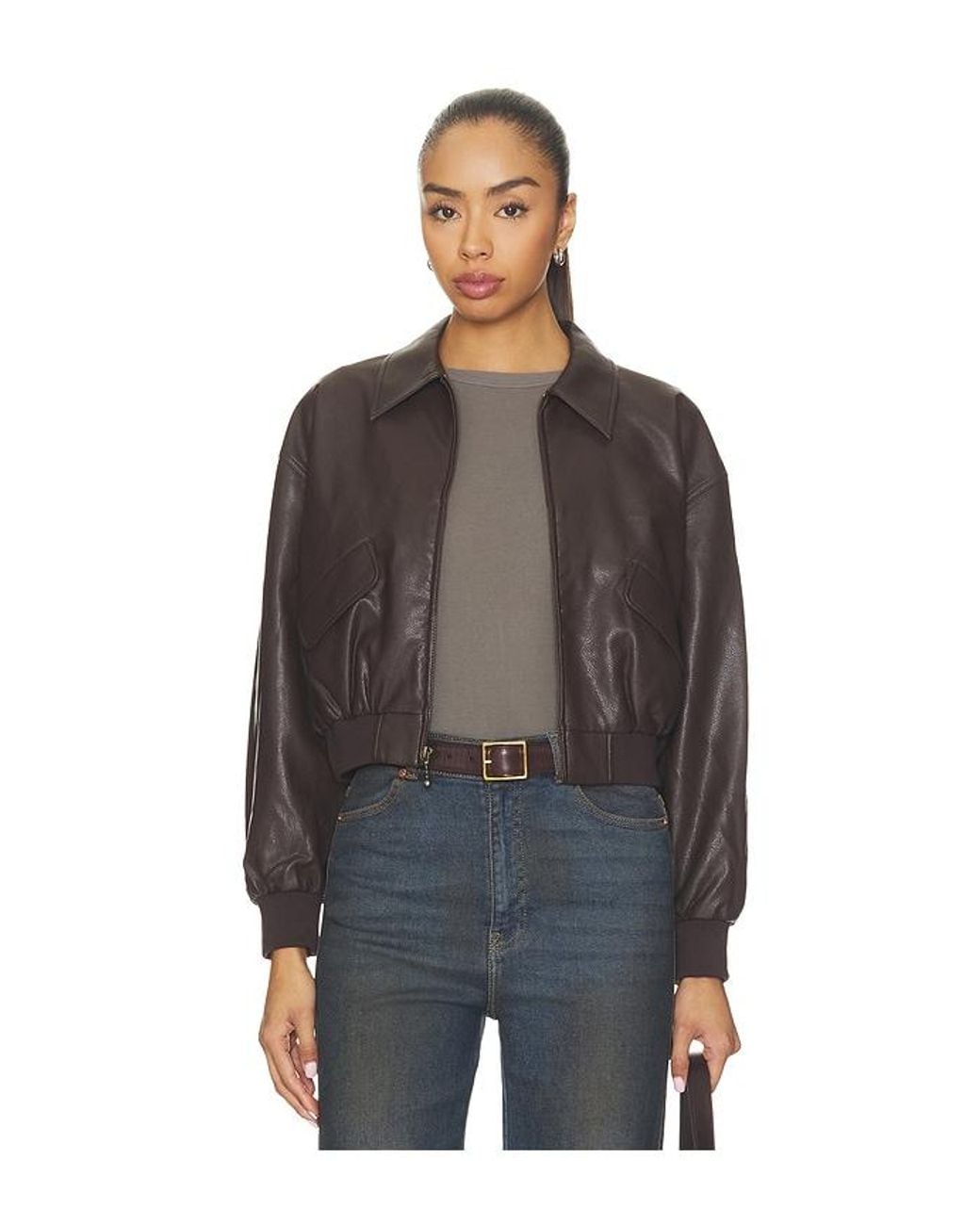 GOOD AMERICAN Black The Better Than Leather Cropped Jacket