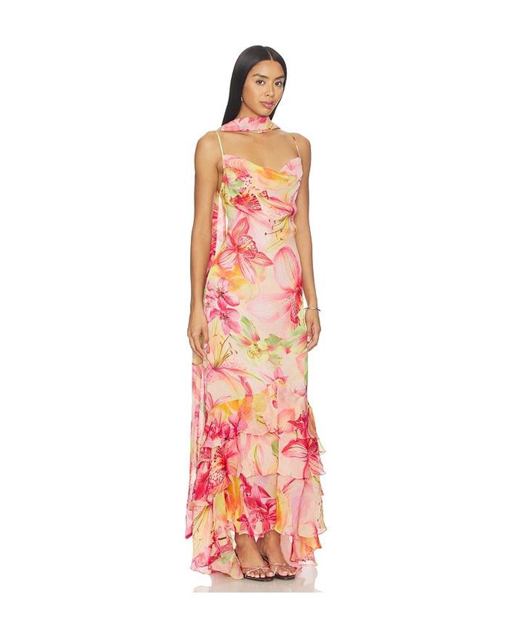 Rococo Sand Orange Cowl Maxi Dress With Sash