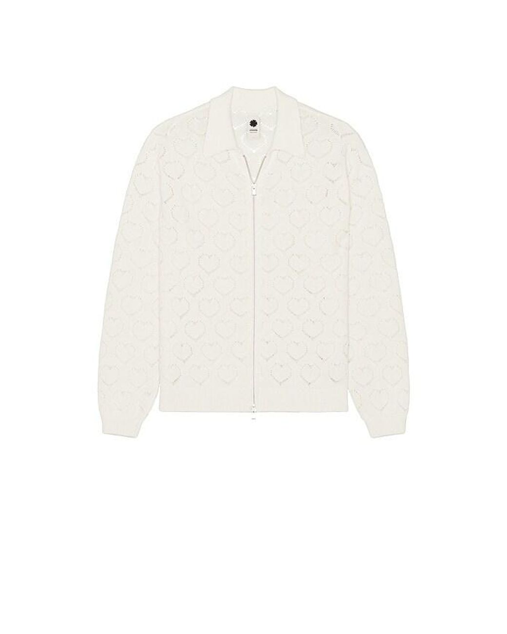 vowels White Eyelet Knitted Zip Up for men