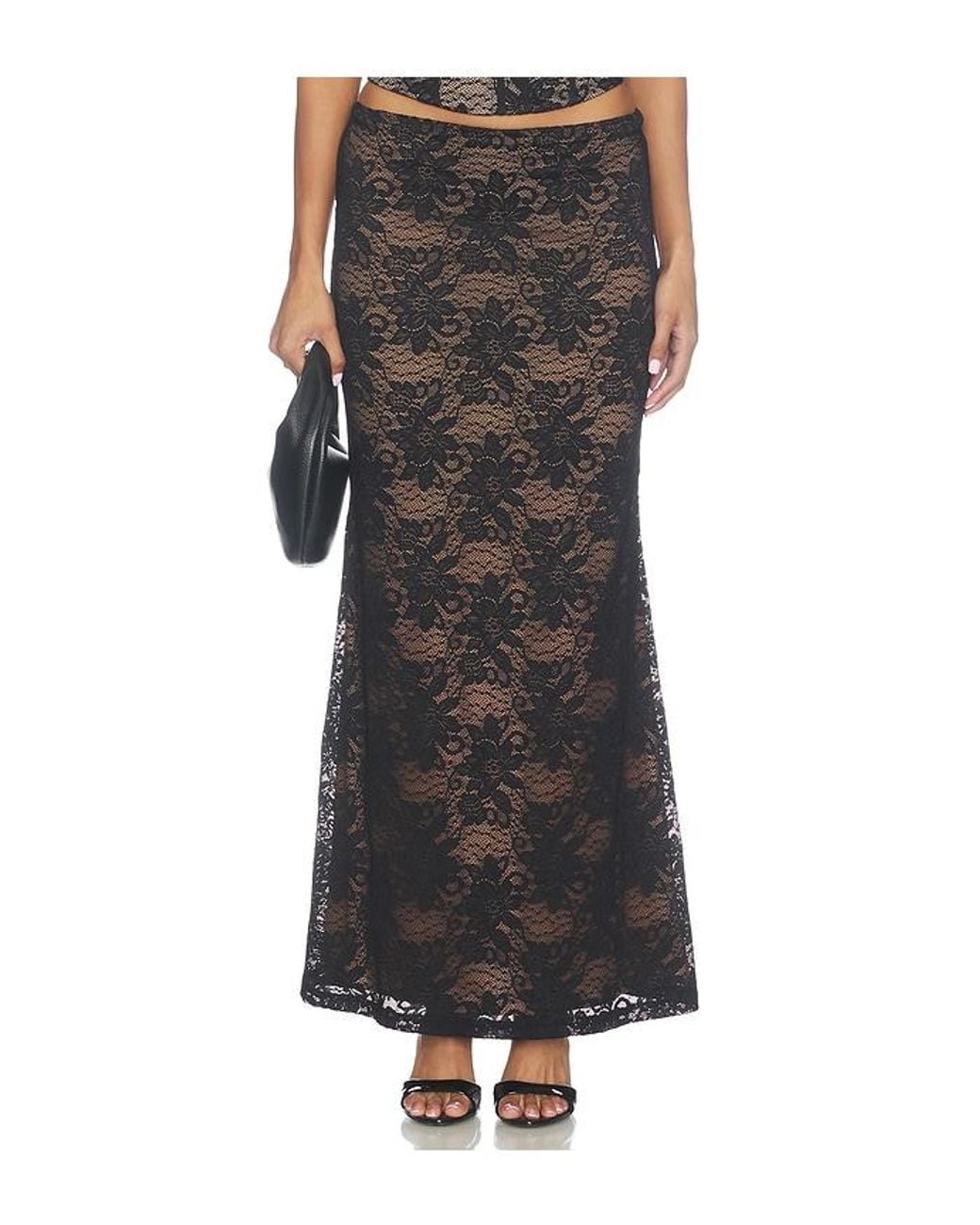 Runaway the Label Black Kiani Low Waist Lace Maxi Skirt