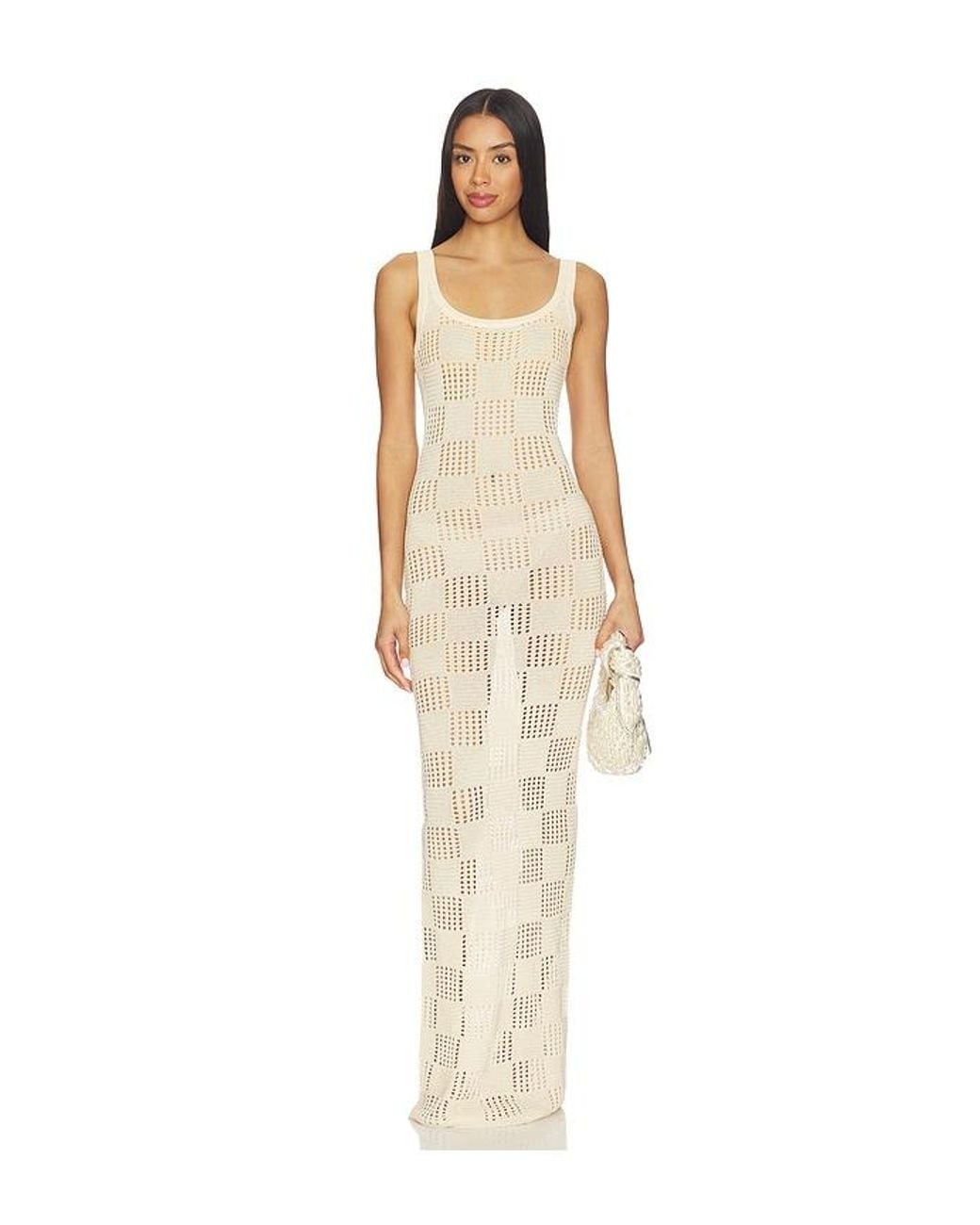 SNDY'S Natural Breanna Crochet Shimmer Maxi Dress