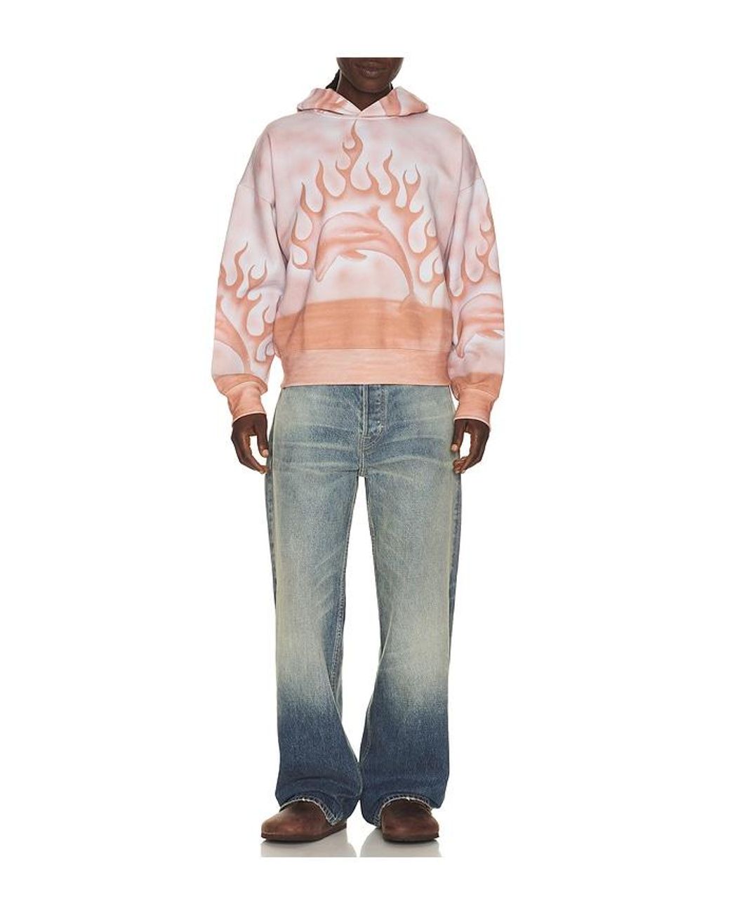 JUNGLES Pink Flaming Dolphin Airbrush Hoodie for men