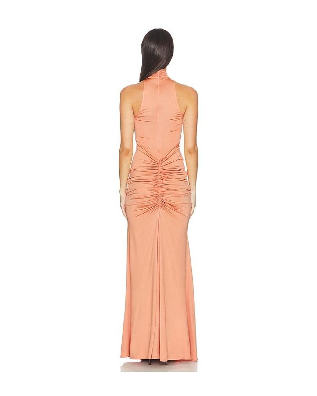 LAPOINTE White Sleeveless Halter Ruched Gown