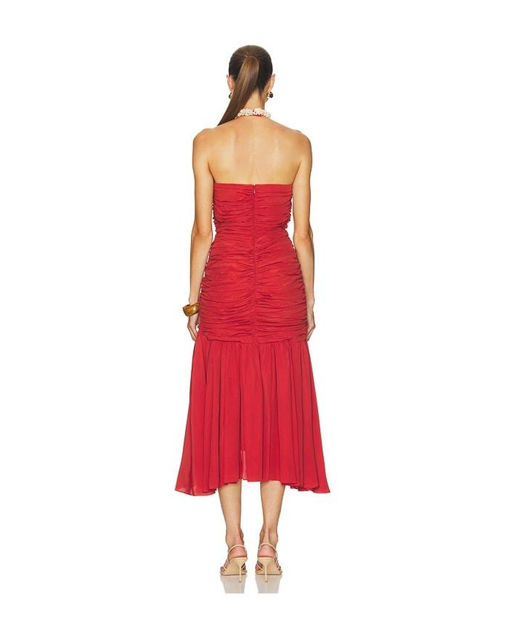 Balmain Red Shell Detail Draped Crepe Long Dress