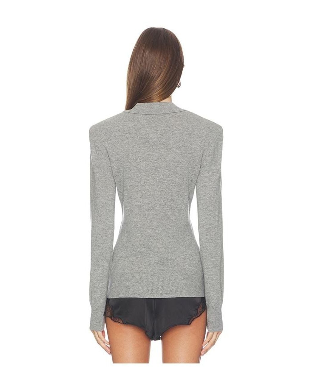 ROTATE BIRGER CHRISTENSEN Gray Wool Longleeve Polo