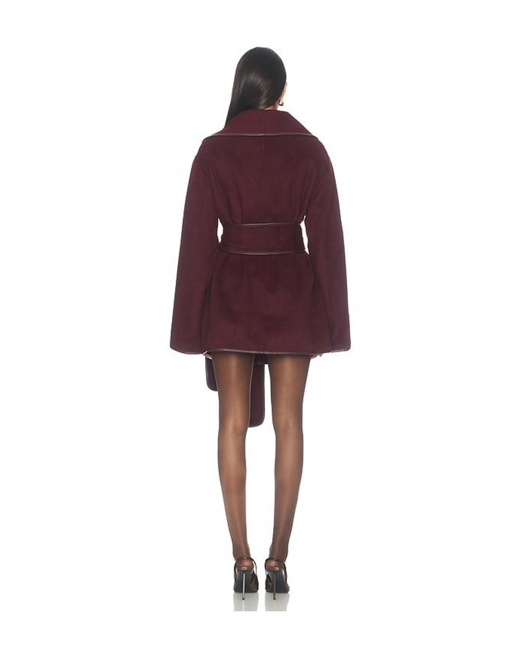 SER.O.YA Red Dulcetta Wool Coat With Leather Piping