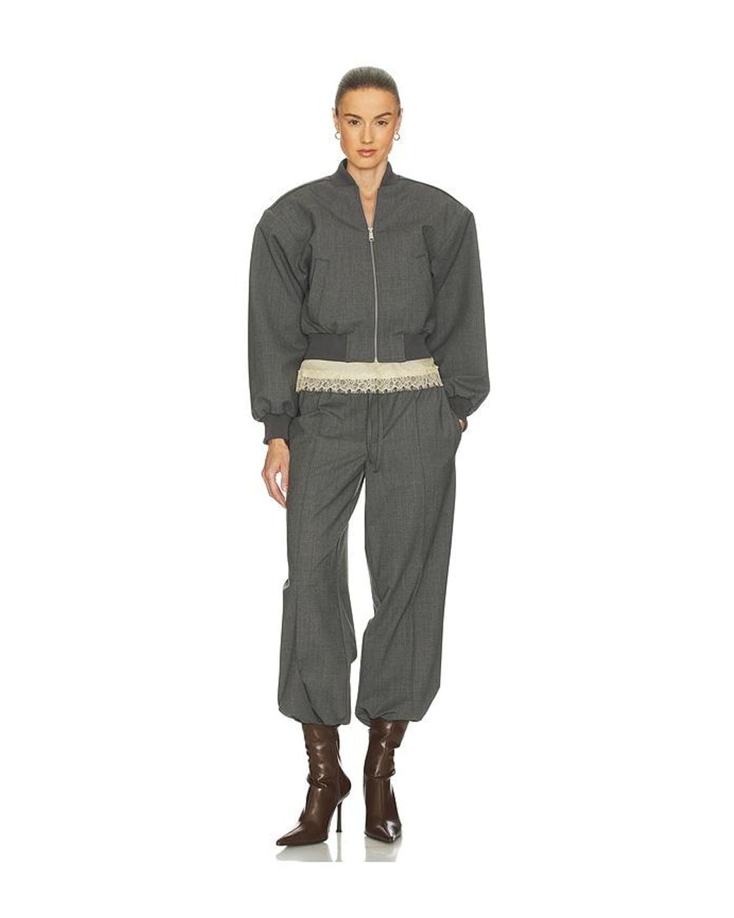 Helsa Gray Wool Blend Drawcord Trousers