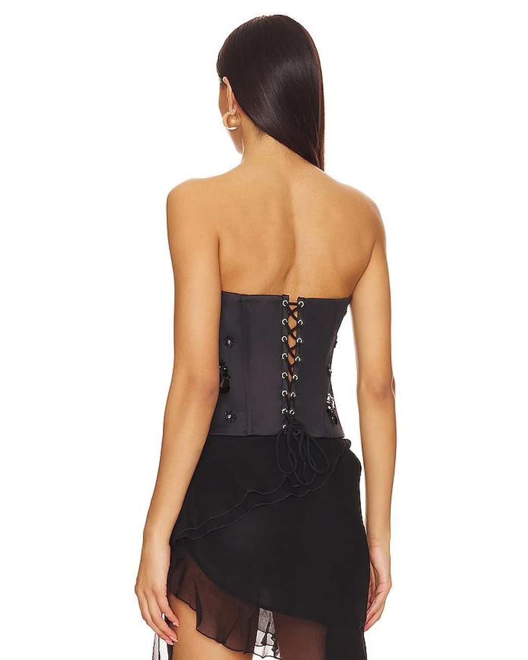 GUIZIO Black Embellished Satin Corset