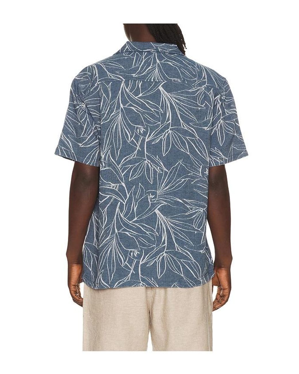 Marine Layer Blue Jacquard Linen Resort Shirt for men