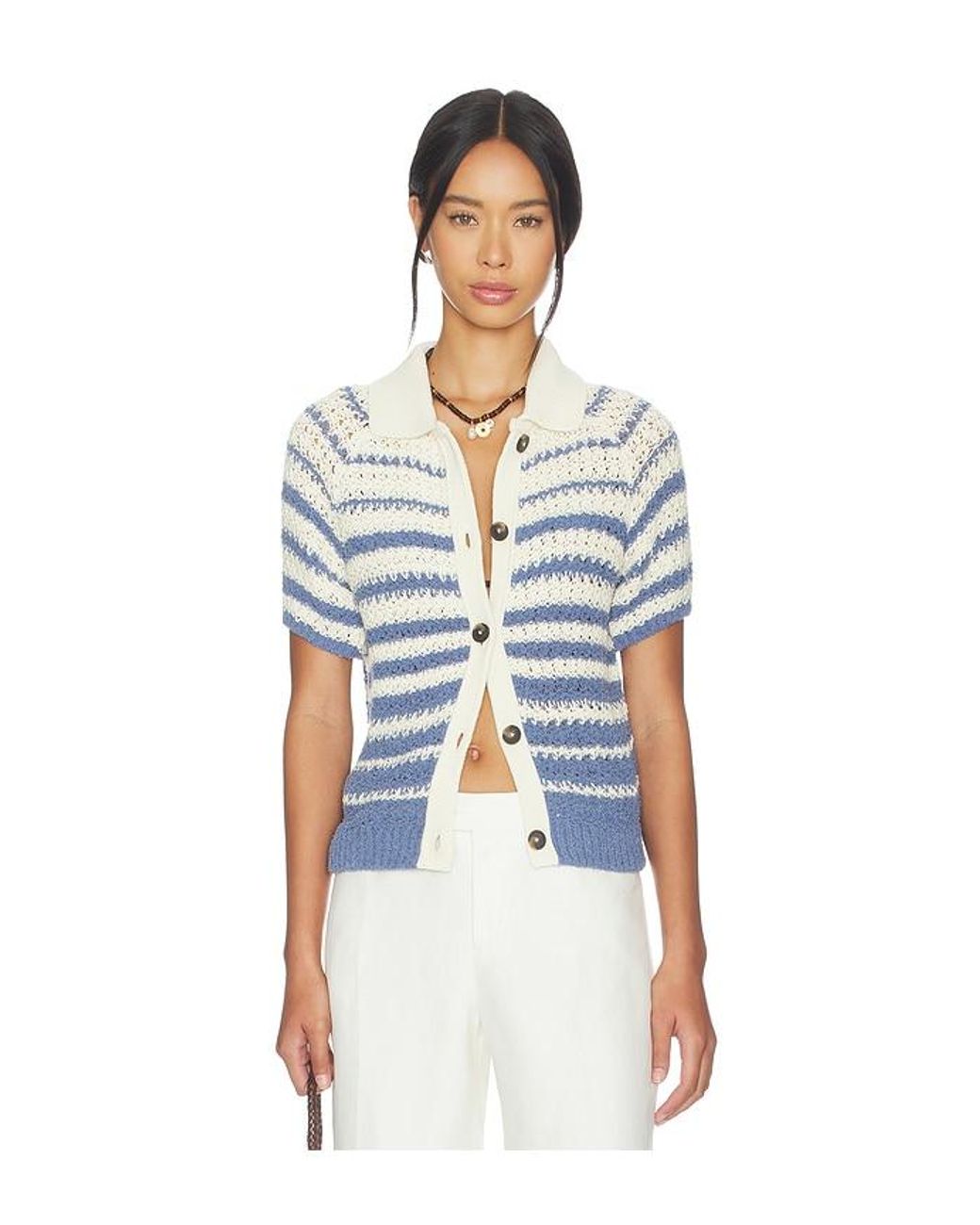 Closed White Short Sleeve Polo Cardigan