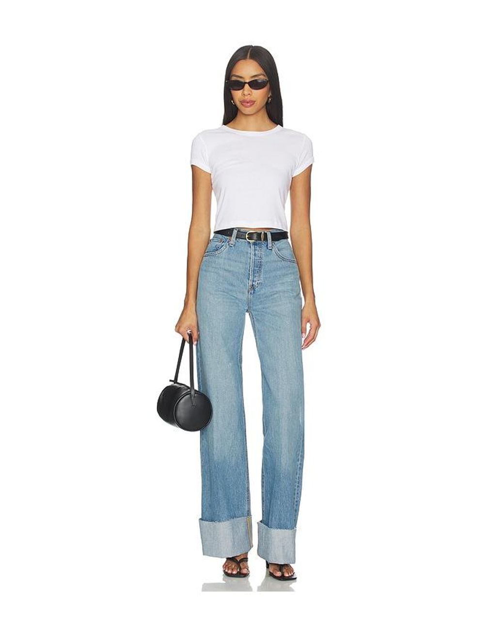 Re/done Blue High Rise Wide Leg Cuff Jeans