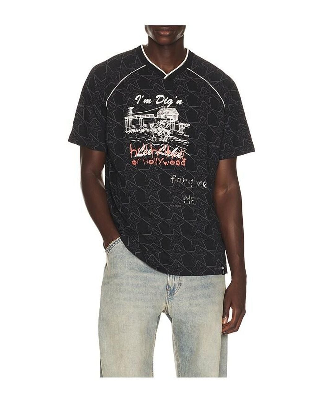 Palm Angels Black Starry Palm Allover Tee for men