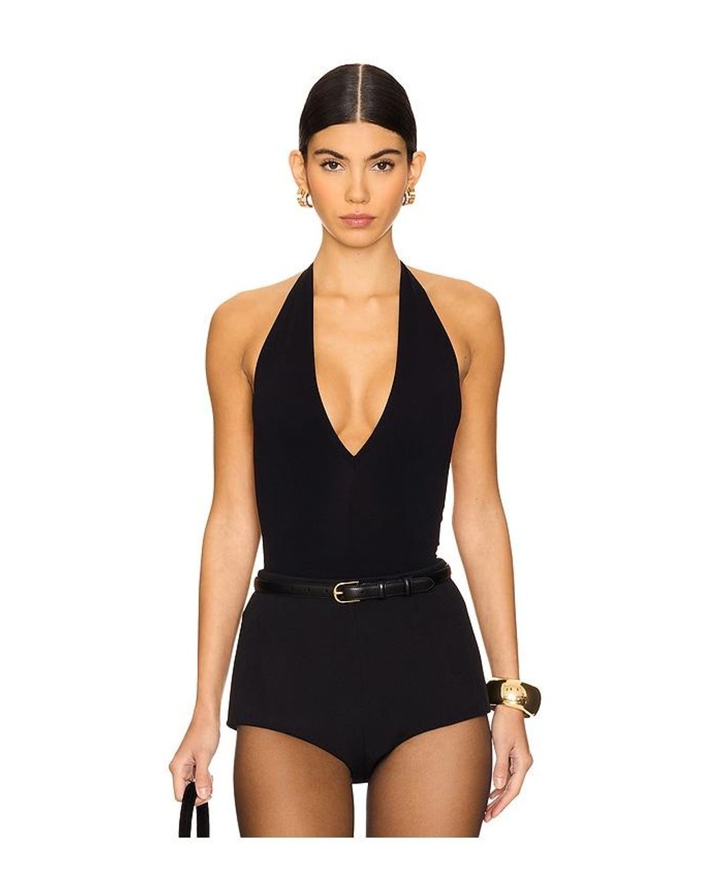 Commando Black Ballet Deep Plunge Halter Bodysuit