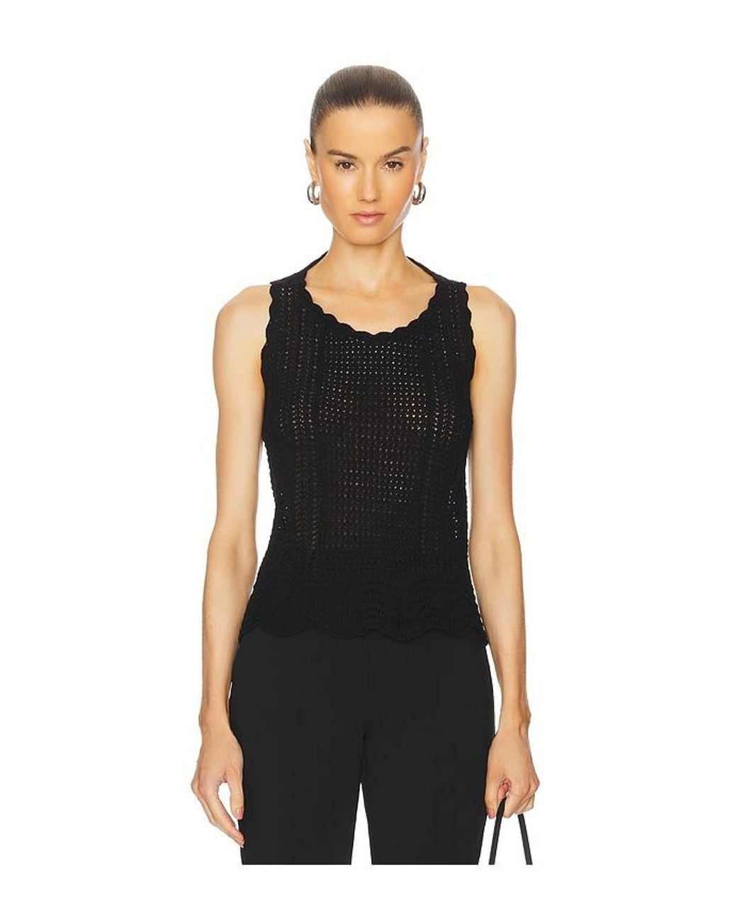 Norma Kamali Black Scoop Neck Tank Crochet Top