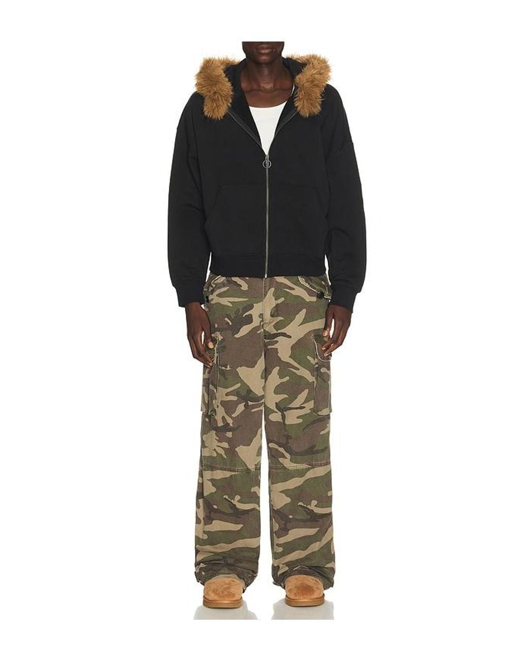 JUNGLES Blue Fur Trim Hoodie for men
