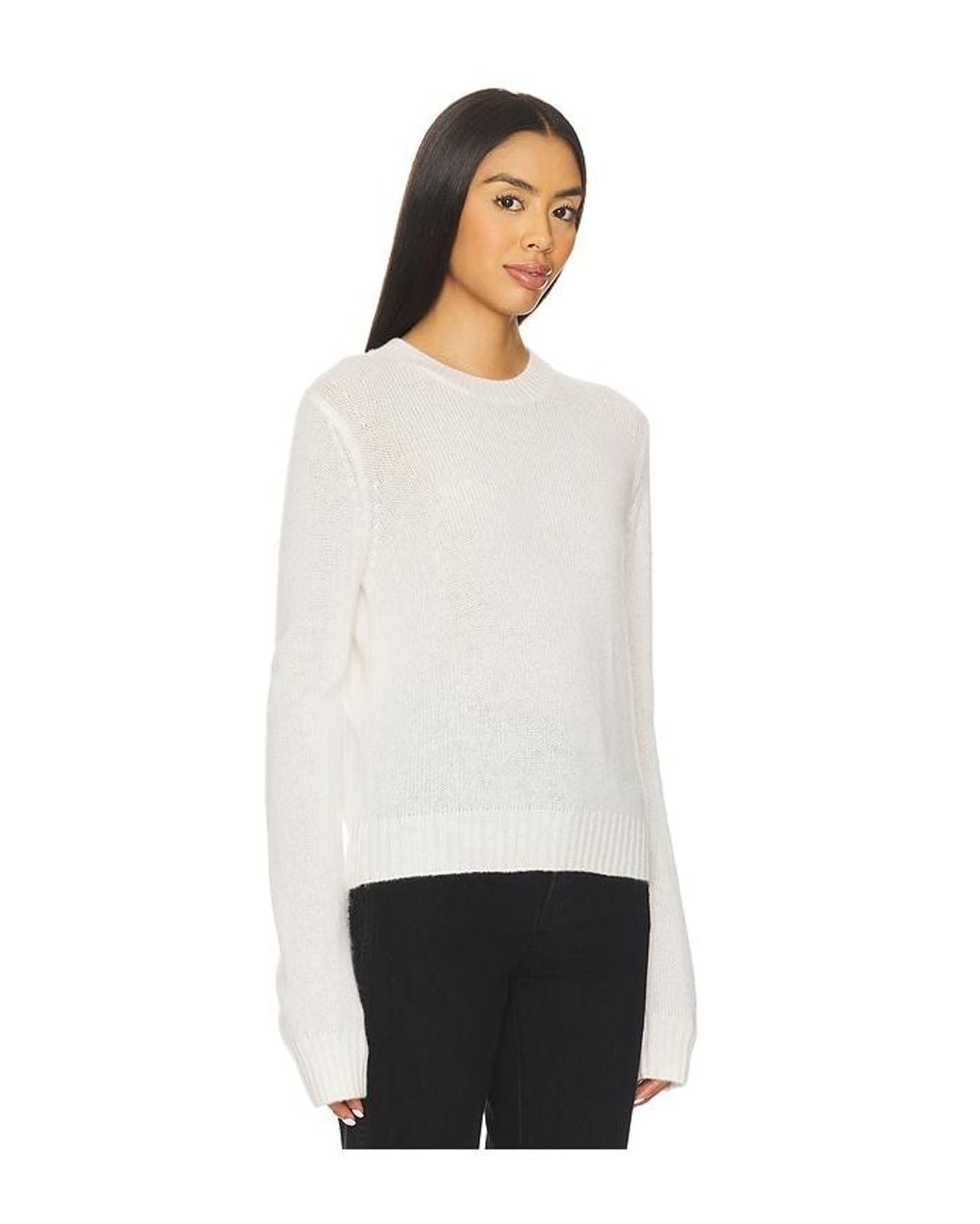 Enza Costa White Easy Long Sleeve Crew Sweater