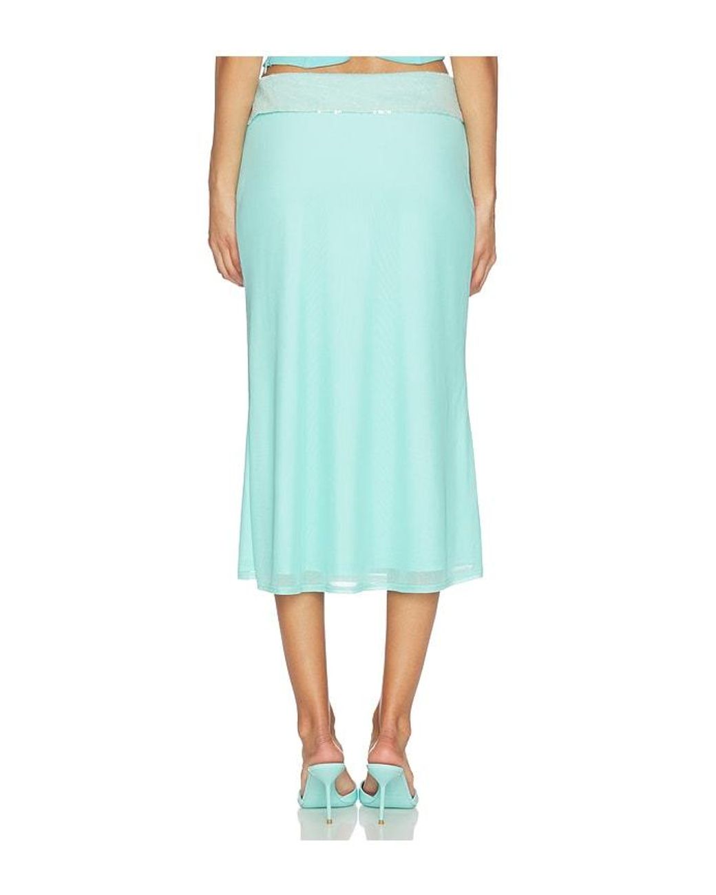 Tiger Mist Blue Sequin Foldover Midi Skirt